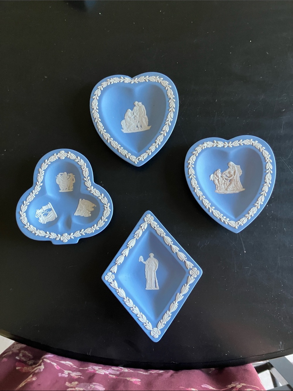 Heart-Shaped Blue Trinket Dish with White Relief